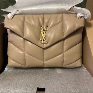 Saint Laurent Medium Loulou Puffer Quilted Leather Crossbody Bag (DARK BEIGE)